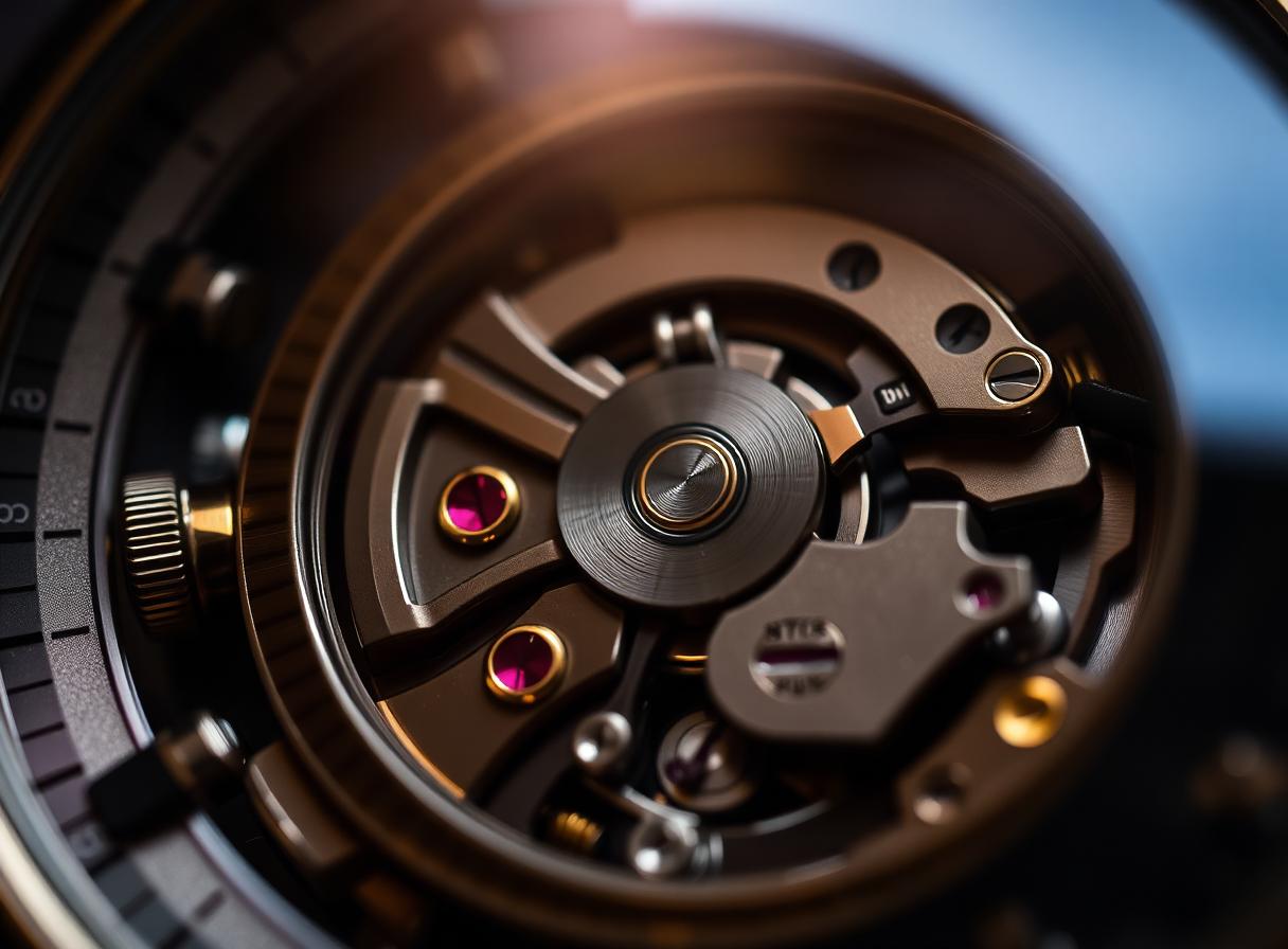 Macro detail of a luxury watch movement